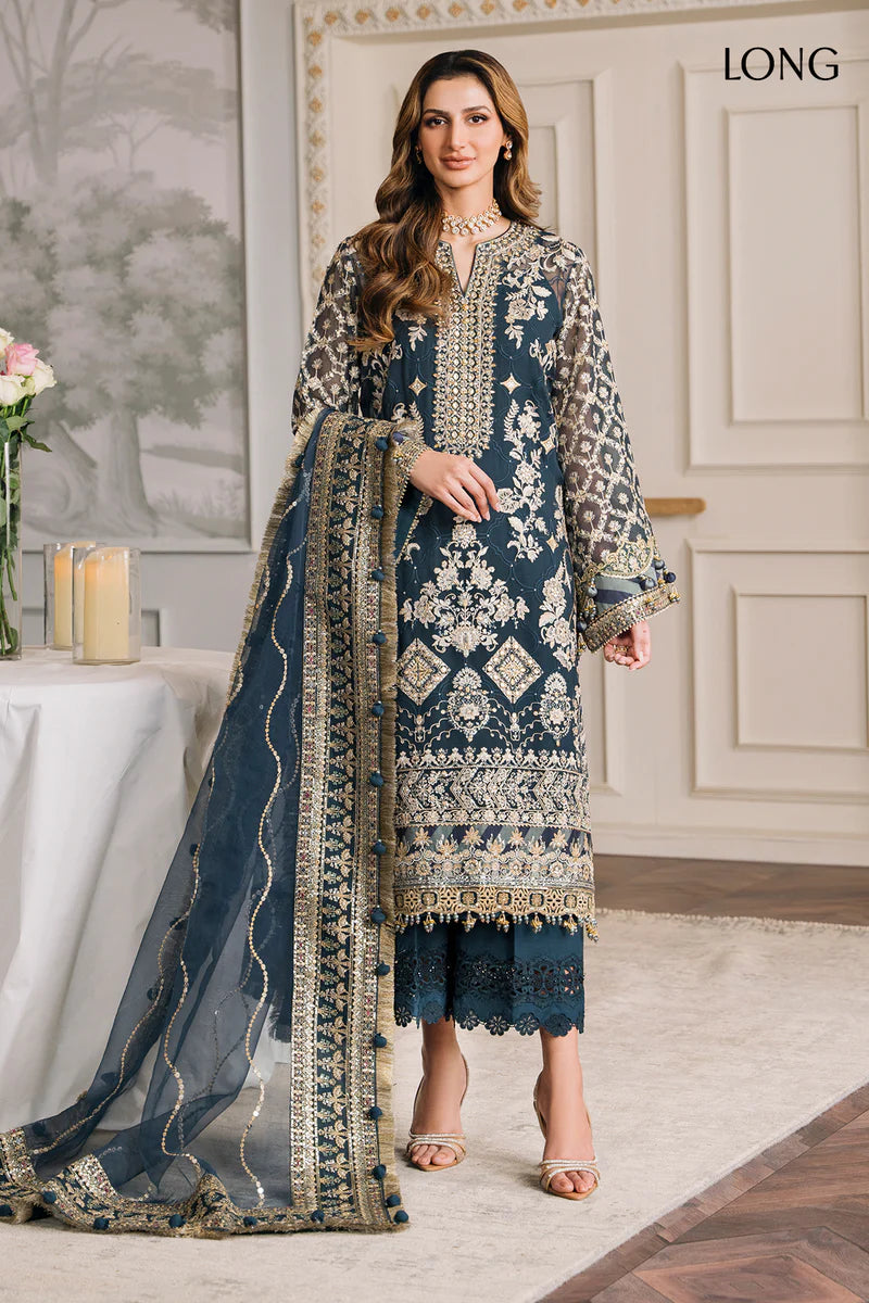 Luxury Chiffon Embroidered 3 Piece Suit | Handworker Neckline & Metallic Lace | Wedding & Evening Wear | Stitched & Unstitched Option