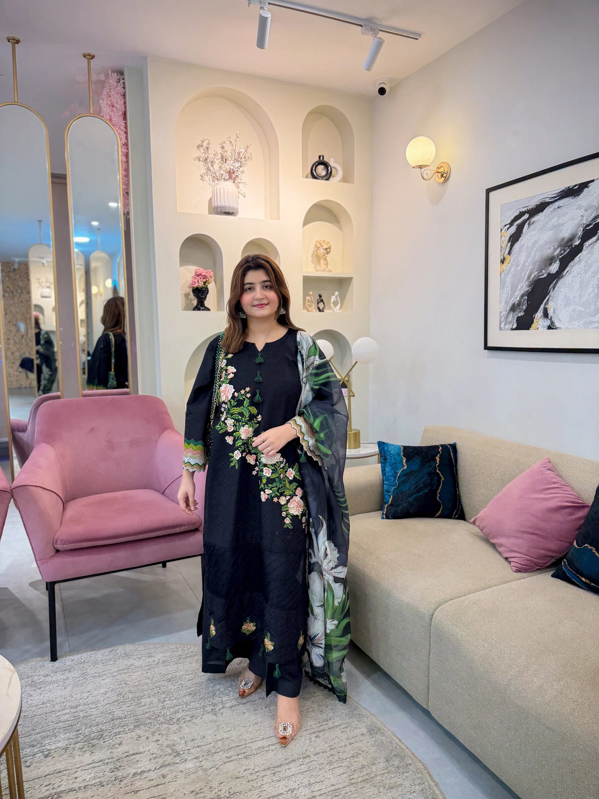 Elegant Black Floral 3-Piece – Stitching Service Only