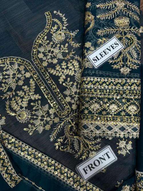 Embroidered Chiffon Unstitched 3 Piece Suit | Luxury Formal Collection | Wedding & Party Wear