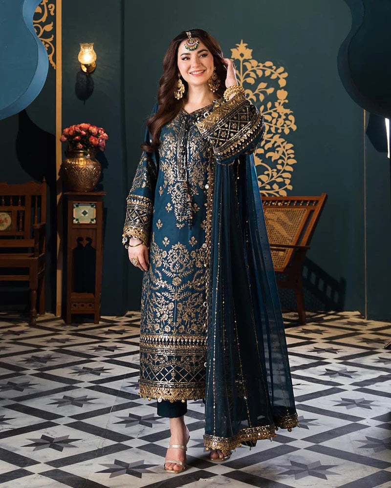 Embroidered Chiffon Unstitched 3 Piece Suit | Luxury Formal Collection | Wedding & Party Wear