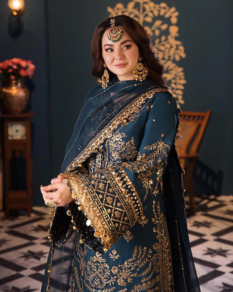 Embroidered Chiffon Unstitched 3 Piece Suit | Luxury Formal Collection | Wedding & Party Wear