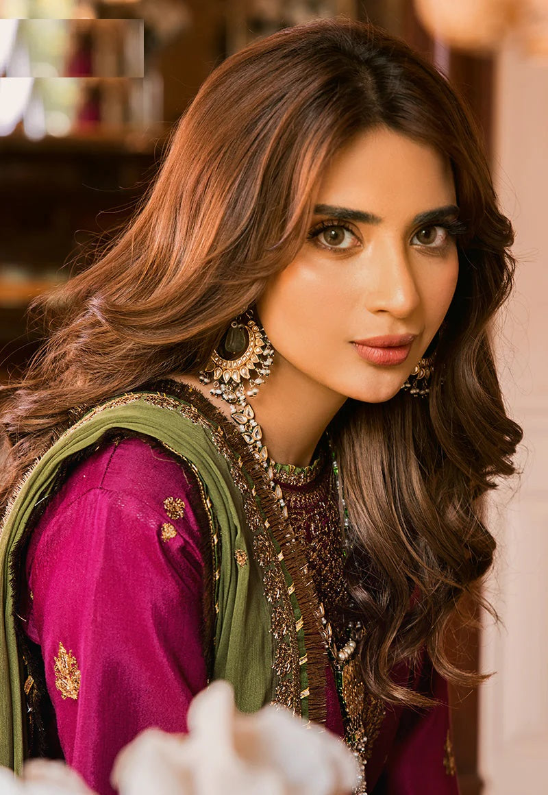 Luxury Embroidered Unstitched 3 Piece – Wine & Olive Green