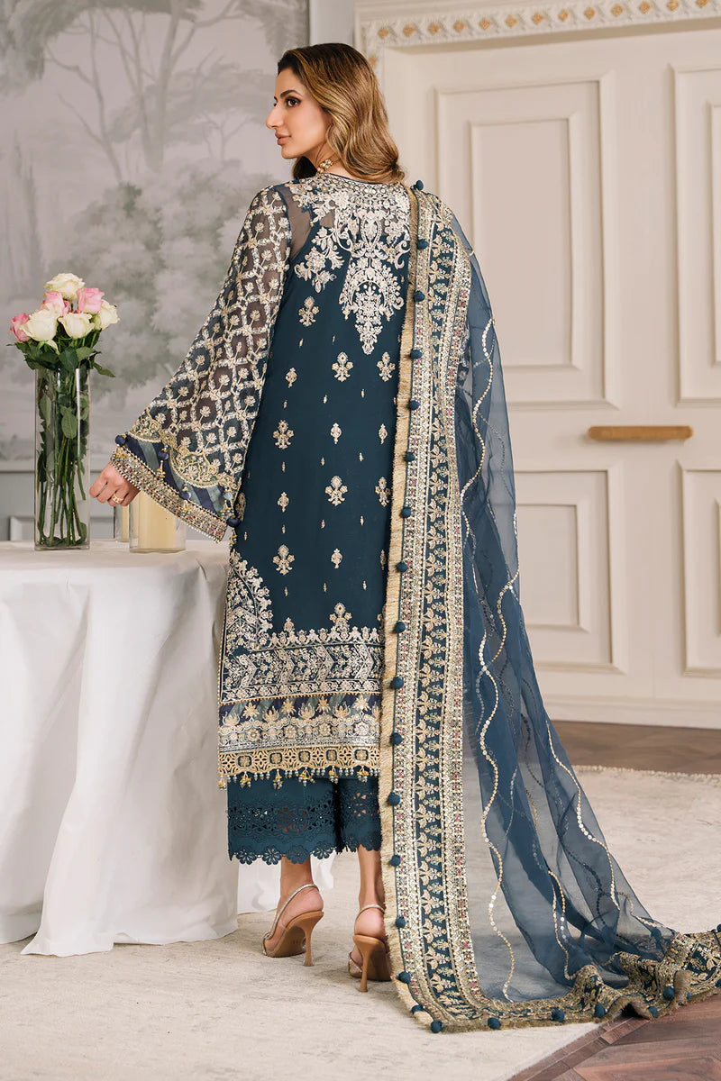 Luxury Chiffon Embroidered 3 Piece Suit | Handworker Neckline & Metallic Lace | Wedding & Evening Wear | Stitched & Unstitched Option