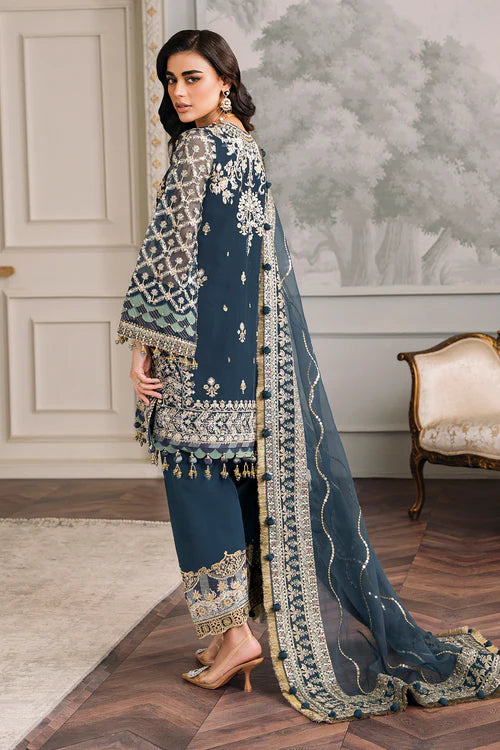 Luxury Chiffon Embroidered 3 Piece Suit | Handworker Neckline & Metallic Lace | Wedding & Evening Wear | Stitched & Unstitched Option