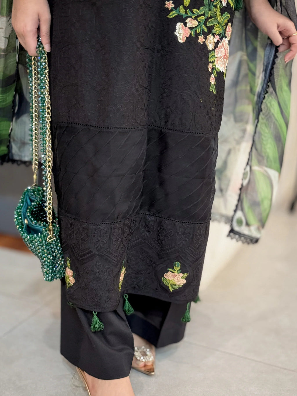 Elegant Black Floral 3-Piece – Stitching Service Only