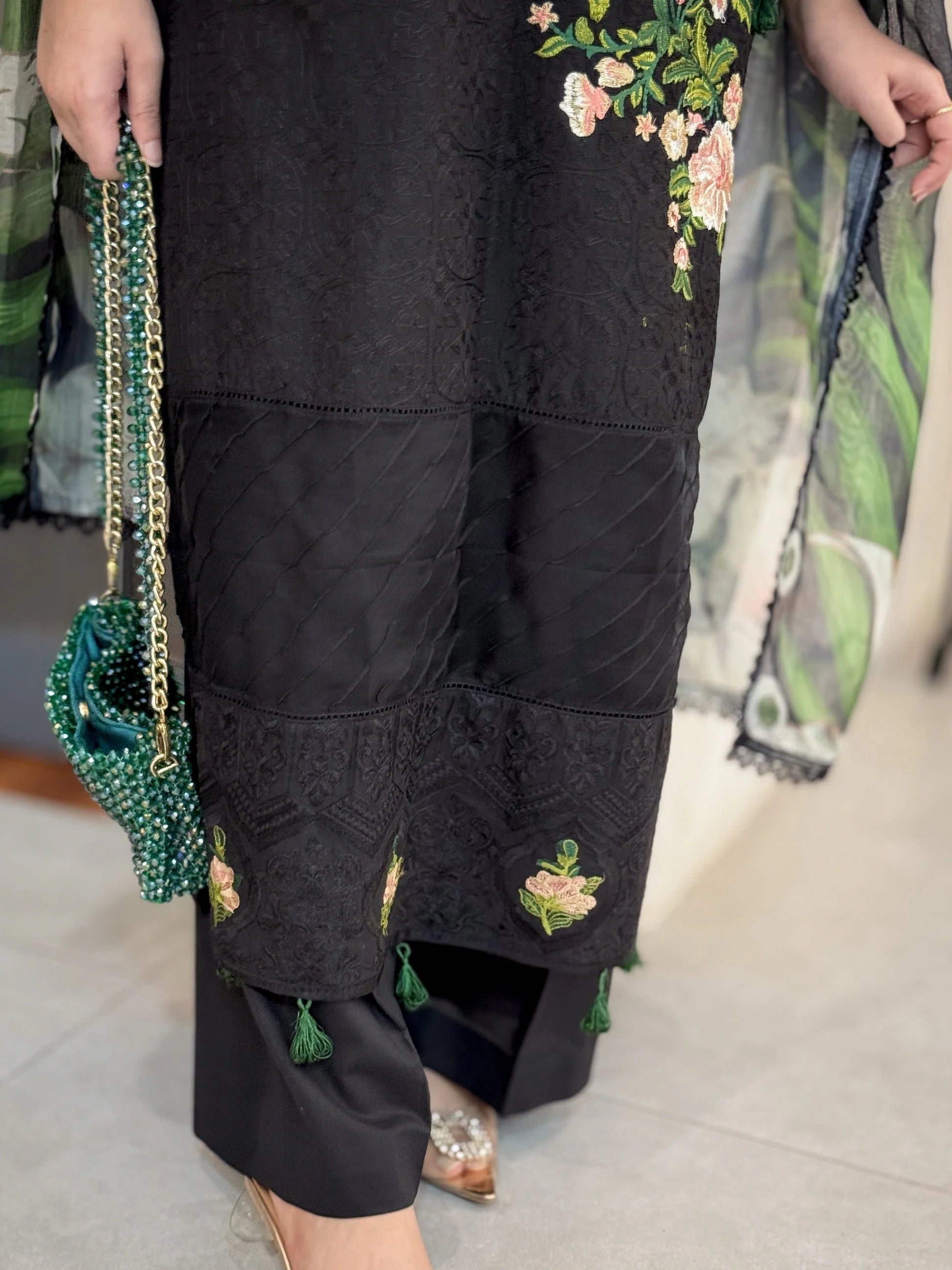 Elegant Black Floral 3-Piece – Stitching Service Only