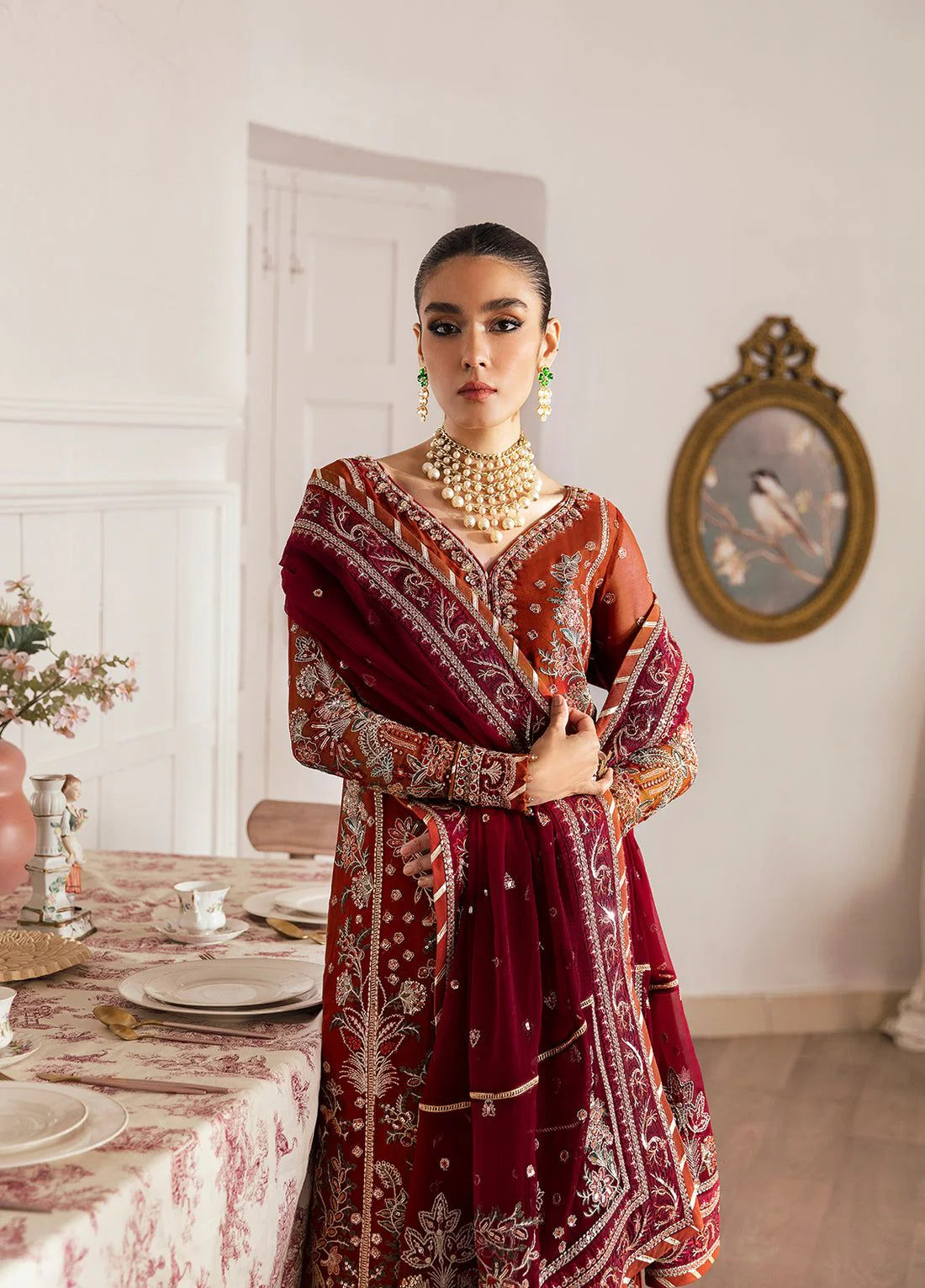 Peach Net Embroidered Unstitched Suit | Luxury 3 Piece | Wedding & Party Wear Collection