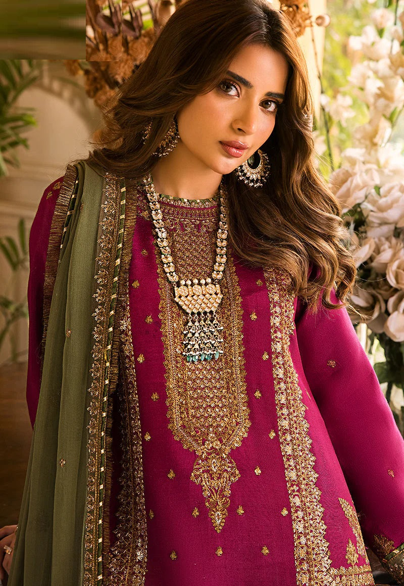 Luxury Embroidered Unstitched 3 Piece – Wine & Olive Green