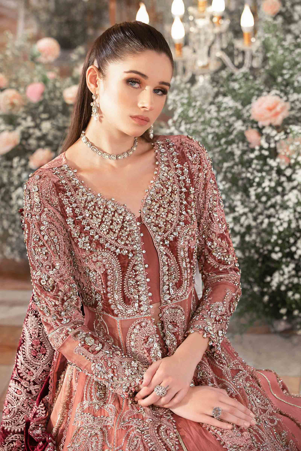 Luxury Bridal Embroidered Unstitched Lehenga Suit | Deep Maroon Velvet Dupatta | Wedding & Formal Collection